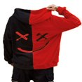 thumbnail image 2 of PENGXIANG Unisexe Sweat-Shirt Sweat à Capuche Heureux Sourire Visage Impression Hommes Patchwork Sweat à Capuche Femmes à Manches Longues Pull Pull Rouge M, 2 of 6