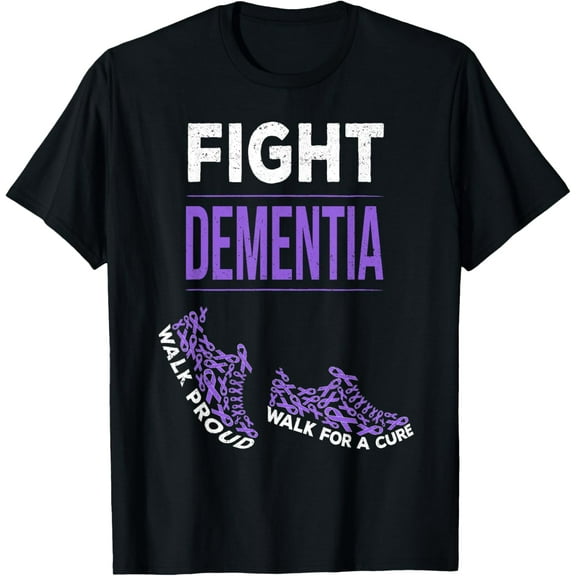 Walk For a Cure Dementia Awareness Purple Ribbon Support T-ShirtMen and women, Black T-shirt, size: Extra large