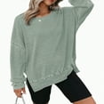 thumbnail image 4 of Godom Womens Long Sleeve Tops Oversized Sweatshirts Waffle Knit Crew Neck Fashion Side Slits Casual Pullover, 4 of 7