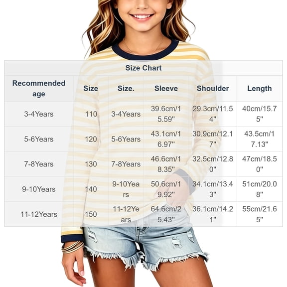 Ixbnca Kids Long Sleeve Striped Shirts Crew Neck Fashion Cute Pullover Lightweight Blouses for Boys Girls
