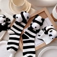 thumbnail image 5 of OOOUM Cute 3D Plush Panda Crew Socks Striped Soft Stretch Knit Mid Calf Socks Cute Womens Socks White, 5 of 9