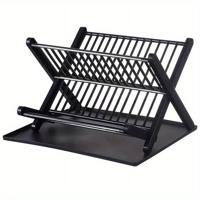 1pc Collapsible Dish Rack, Double Layer Bowl Plate Storage Rack, Household Draining Rack, Flatware Organizer For Countertop Cabinet, Kitchen Accessories
