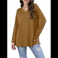 thumbnail image 1 of Blusas de Mujer de Larga con Cuello en V, Túnicas Casuales, Camisas Básicas, Blusas Holgadas Amarillo M, 1 of 7