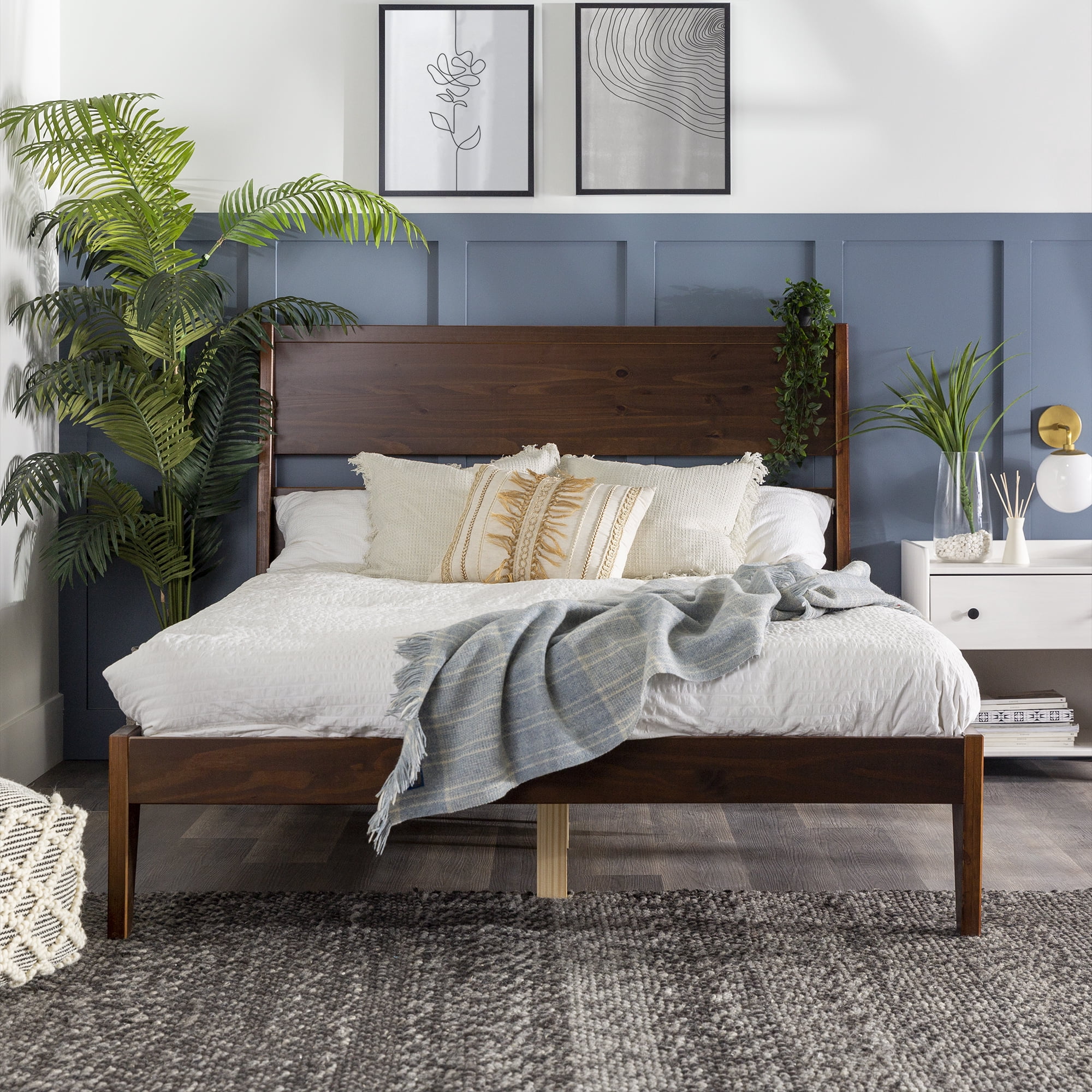 Walker Edison Abrielle Modern Queen Platform Walnut Bed Frame