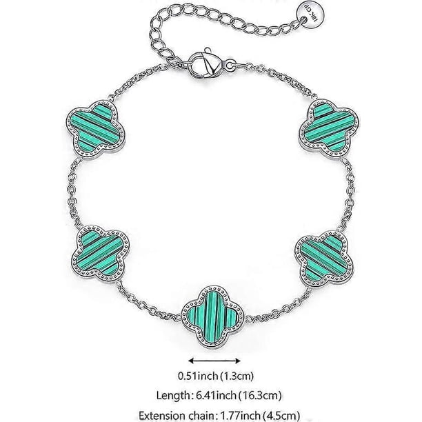 Lucky Clover Bracelet for Women Adjustable Simple Cute Fashion 18K Gold Plated Bracelet Jewelry Birthday Gifts for Women Girls (Silver-green)