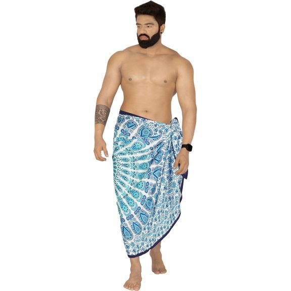 LA LEELA Men's Standard Beachwear Sarong Pareo Wrap One Size Pearl, Mandala Summer Vacation Party