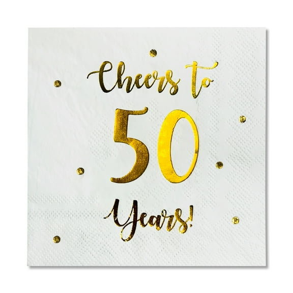 Happy Palace Cheers to 50 Years Cocktail Napkins 5x5 Inch 3-Ply White 50 Count