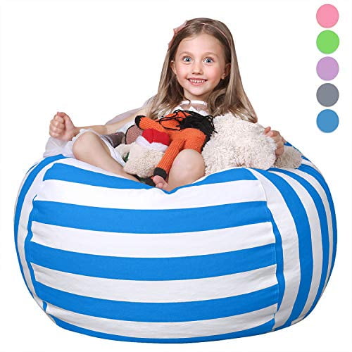 WEKAPO Stuffed Animal Storage Bean Bag Chair Cover for Kids | Stuffable Zipper Beanbag for Organizing Children Plush Toys | 38" Extra Large Premium Cotton Canvas