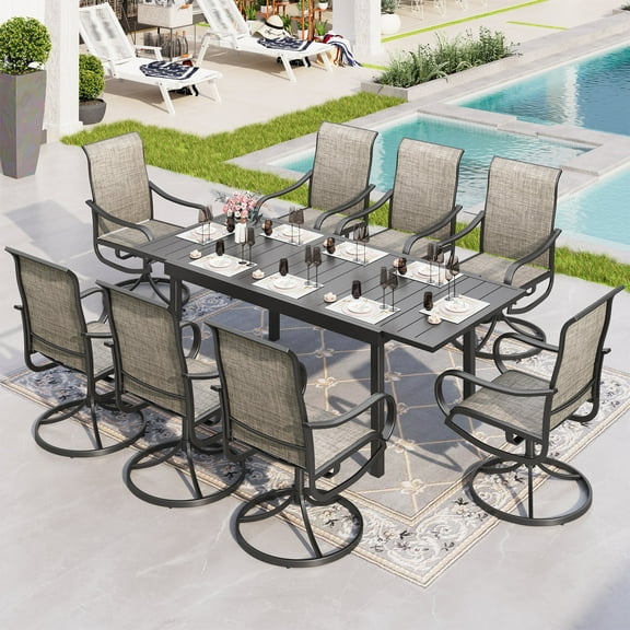 Sophia & William 9 Piece Metal Outdoor Patio Dining Set Outdoor Textilene Swivel Chairs and Expandable Table Furniture Set
