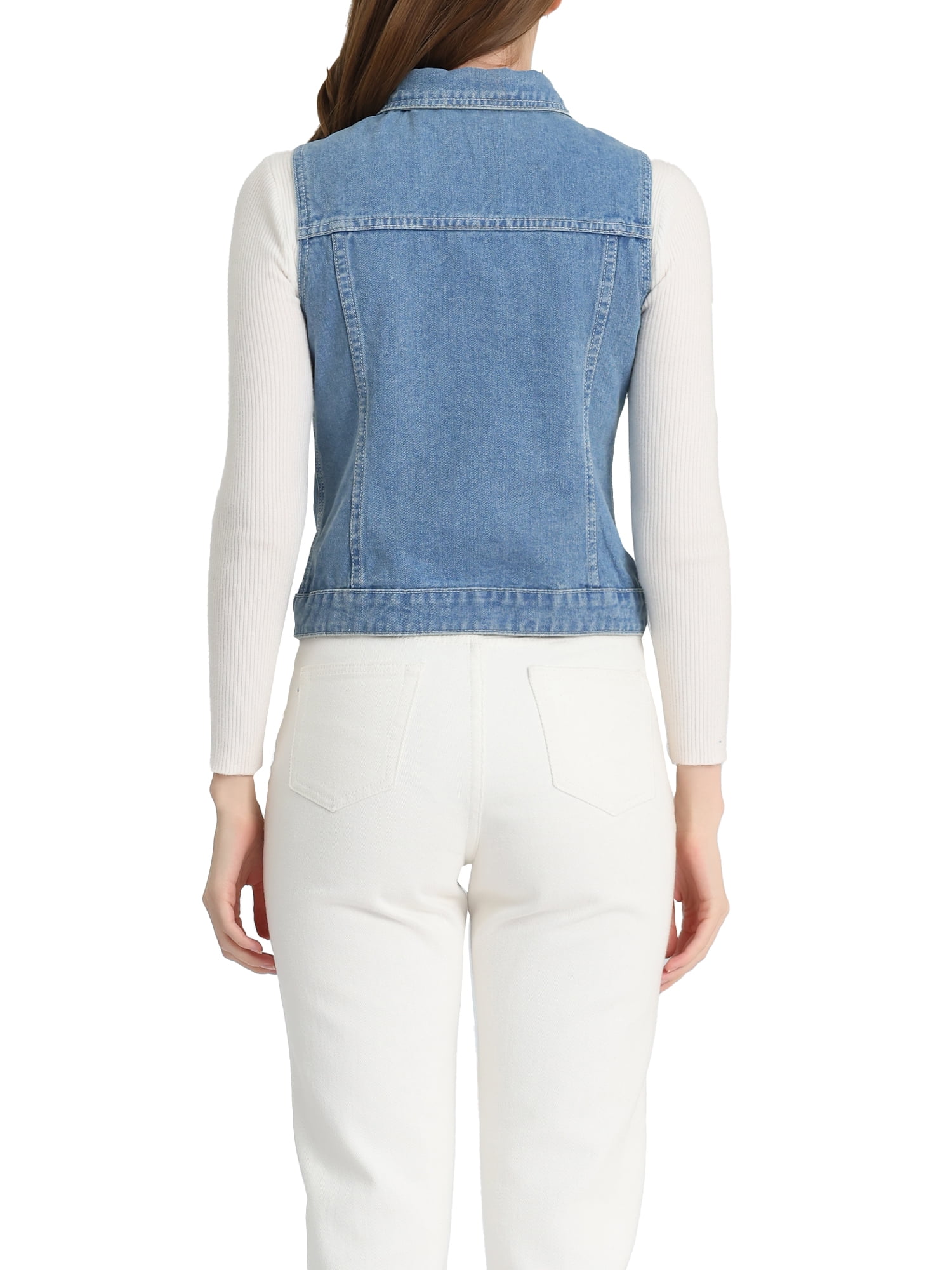 DARING DIVA Women's Denim Sleeveless Flap Pockets Vest Jacket S Light Blue-B