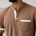 thumbnail image 6 of Mens Shirts Short Sleeve Button Tops Summer Casual Loose Fitting Color Block Knit Tee Shirts with Pocket, 6 of 7