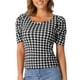 thumbnail image 1 of Blusa de trabajo de Houndstooth INSPIRE CHIC para mujer, de manga corta, con escote cuadrado, blusas casuales, color negro, talla XL, 1 of 1