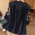 thumbnail image 6 of Dazajoo Womens Linen Embroidered Tops 3/4 Sleeve Boho Ethnic Style Peasant Tee Dressy Casual Round Neck Vintage Shirts,Navy,L, 6 of 8
