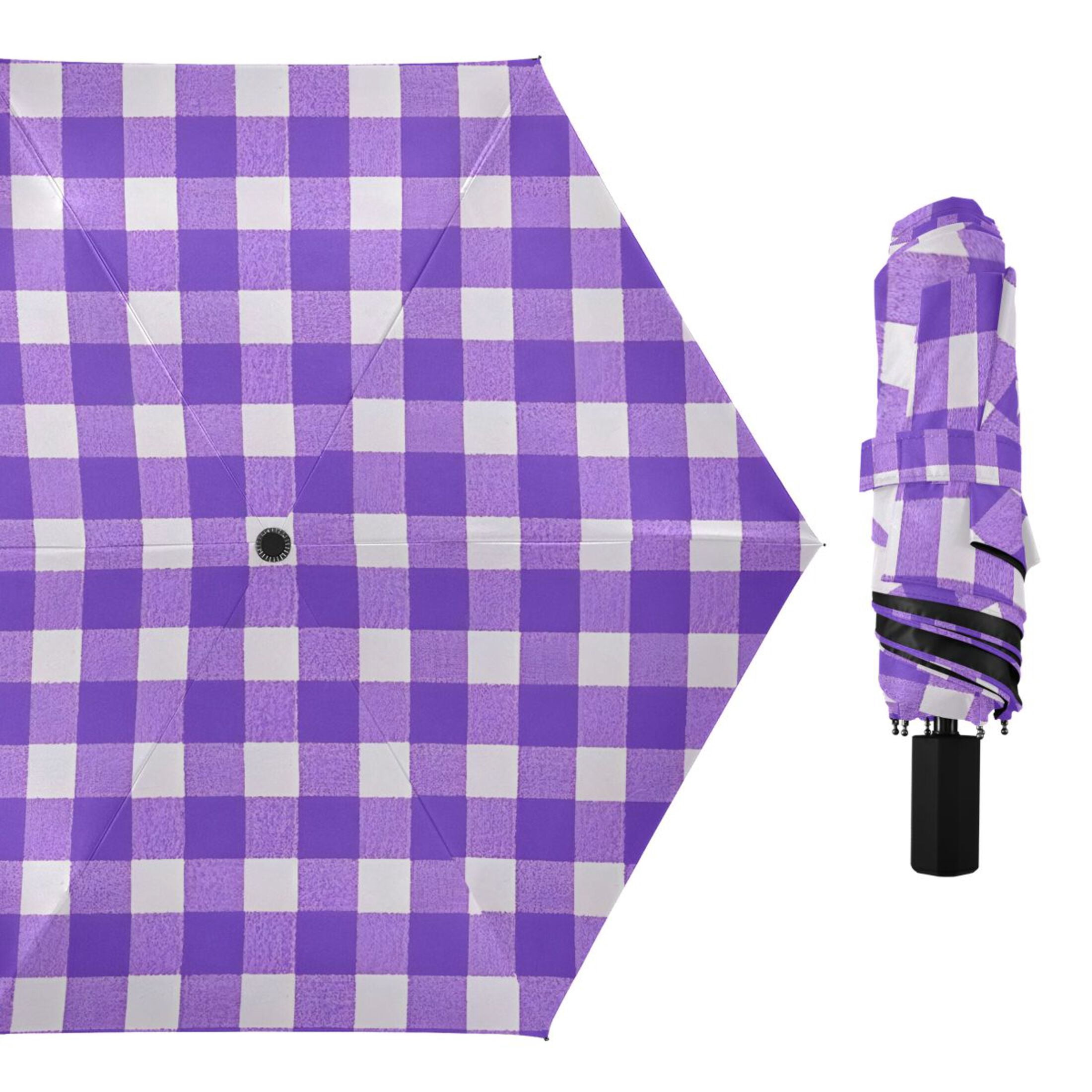 ALAZA Purple Checkered Grid UPF 50+ Compact Folding Umbrella for Rain Travel Umbrella Packable