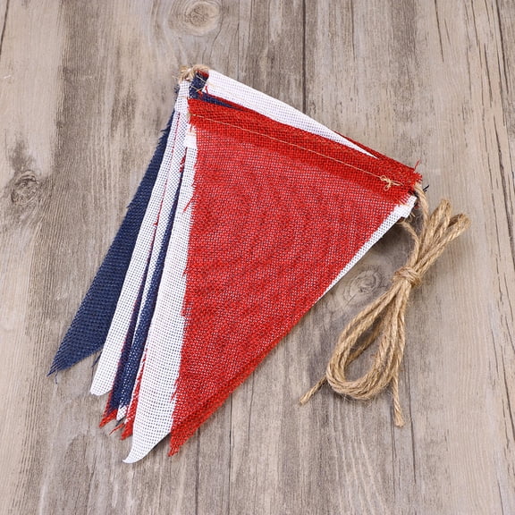 OULII 1Pcs Hanging Banner Flag Red Blue White Linen Fourth of July Bunting Garland for Indoor or Outdoor Use