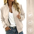 thumbnail image 2 of Women Zip Up Long Sleeve Bomber Jacket, Casual Loose Fit Windproof Outerwear Coat For Daily Street Wear Beige,L, 2 of 9