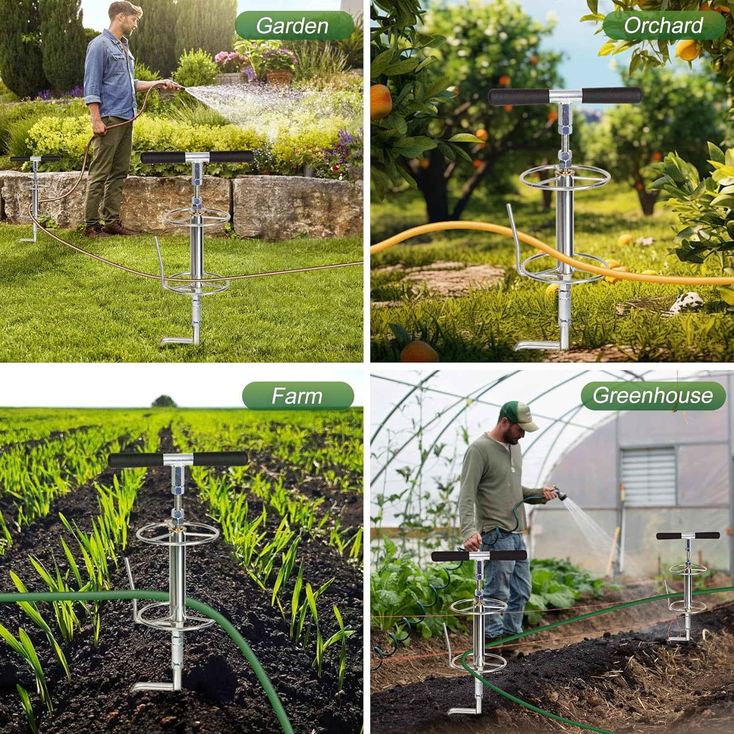 Walensee 32" Garden Hose Guide Spike Right Angle Hose Pulling Stand, Heavy Duty Metal Hose Reel for Garden Corner Auxiliary Watering Hose Reel, Lawn & Garden Watering Equipment, Plant Protector