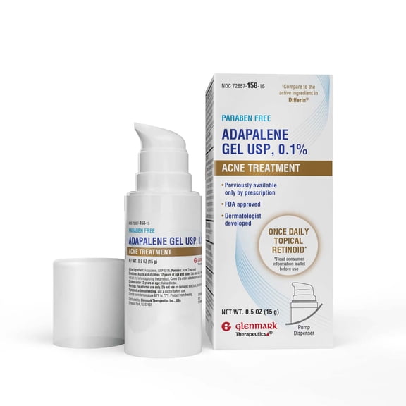 Glenmark Therapeutics Adapalene Gel 0.1% Acne Treatment, Paraben Free Topical Retinoid Gel For Face, 15g Pump Dispenser