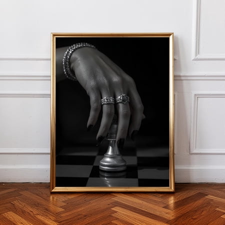 Chess Wall Art Black and White Poster, Luxury Dark Aesthetic Print, Glam Hand Photography, Modern Elegant, Minimalist Statement, Poster Only