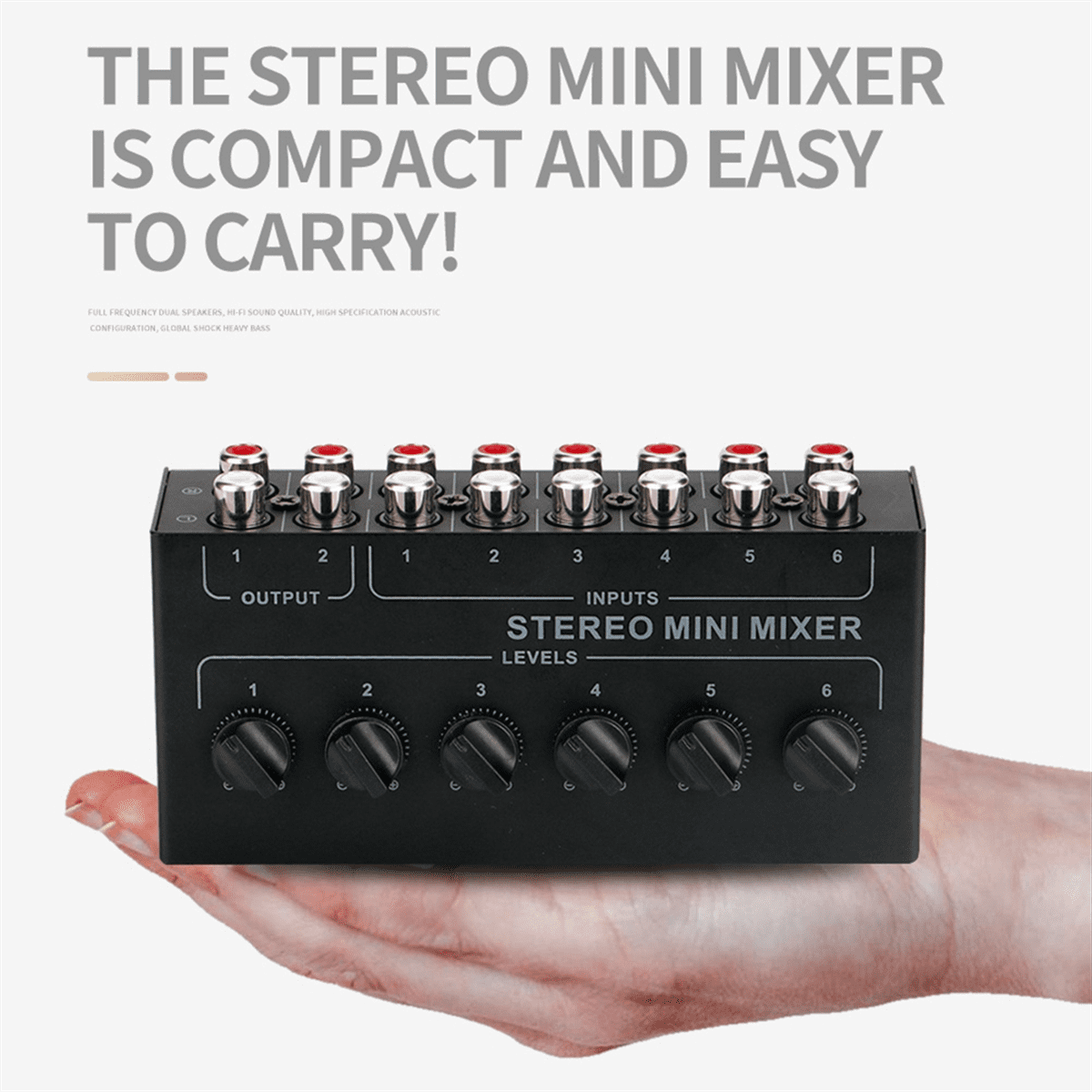 6 Channels Passive Stereo Mixer Mini Audio Mixer Portable Sound Mixer Input Ultra Low Noise for Live Studio
