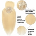 thumbnail image 4 of Benehair Women Topper Hairpiece With Bang Clip In Human Remy Hair Mono Base Toupee Top Cover Blonde 16inch US, 4 of 12