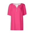 thumbnail image 4 of MIXUE Womens Summer Tops Summer Solid Color V Neck Buttons Short Sleeve Pullover Tee Shirts Streetwear,Pink,XXL, 4 of 4