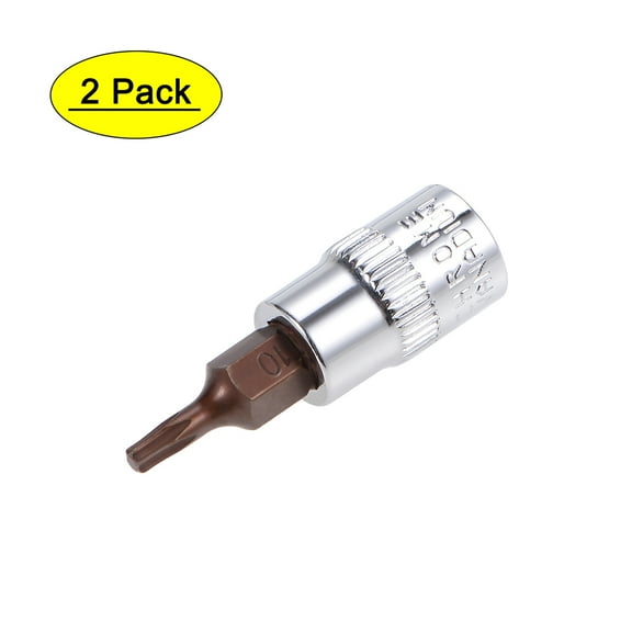 Uxcell 1/4" Drive x T10 Torx Bit Socket, S2 Steel Bits, CR-V Sockets 38mm Length (For Hand Use Only) 2 Pack