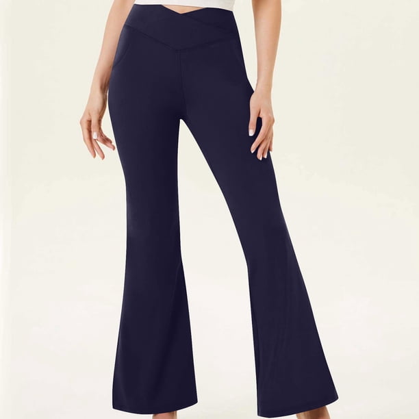 Puntoco Pantalones De Yoga Deportivos De Cintura Cruzada De Color Sólido Para Mujer Azul Marino L