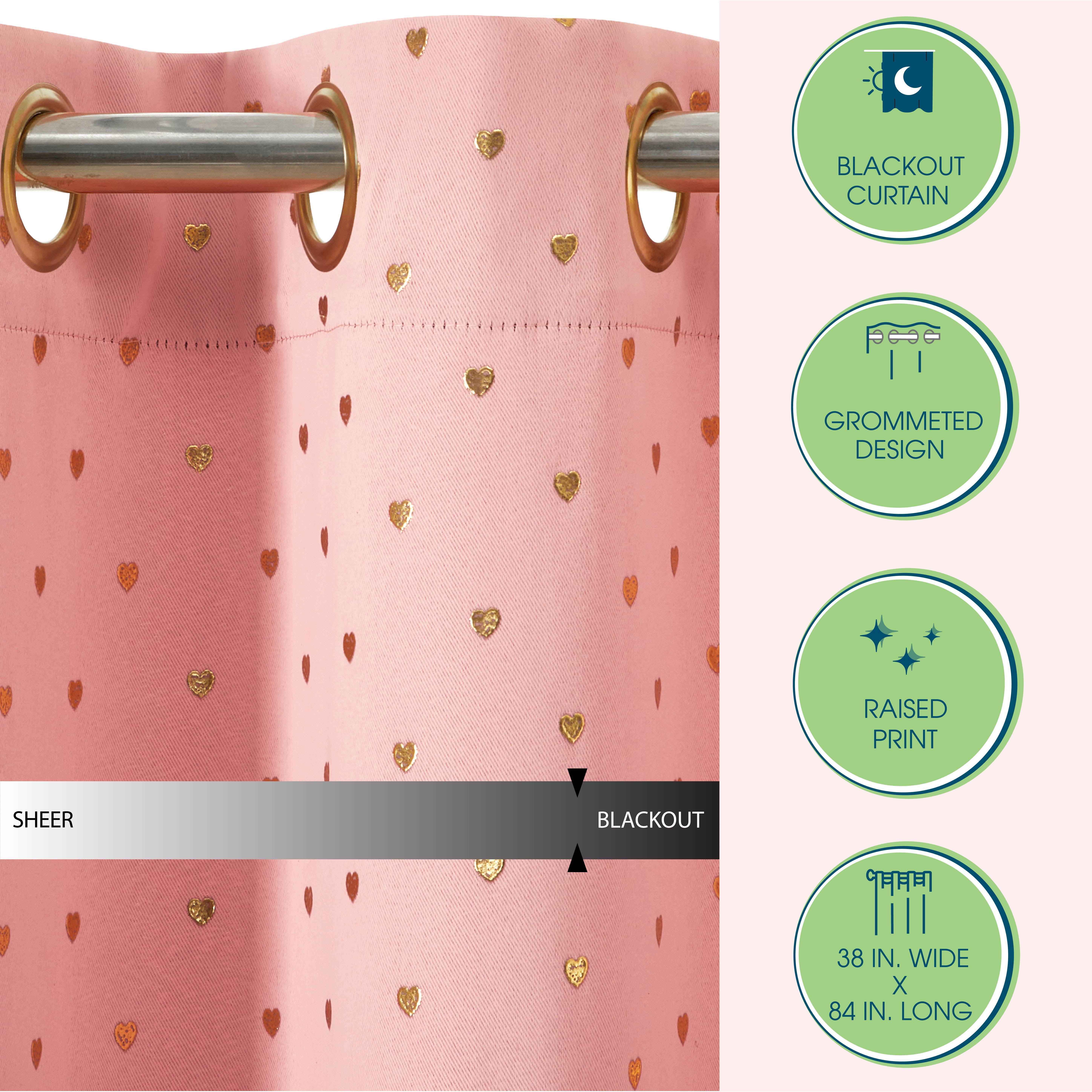 (2 pack) Your Zone Blackout Grommet Curtain Panel, 1 Panel, Pink/Metallic Heart 37" W x 84" L