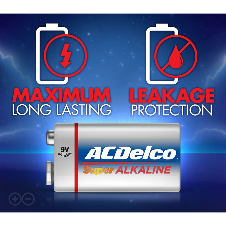 ACDelco 9V Batteries, Super Alkaline 9-Volt Battery, 12-Count