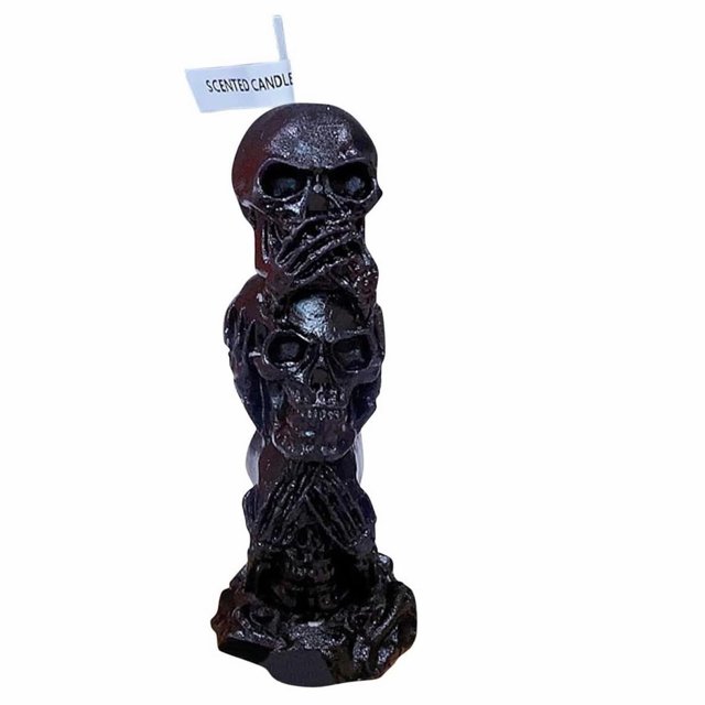 WIURAY Vela de calavera de Halloween negra Vela triple de Halloween Velas de Halloween Vela de figura de 3 cabezas No escuches el mal No hables el mal Estatua de esqueleto gótico Vela de cera de soja