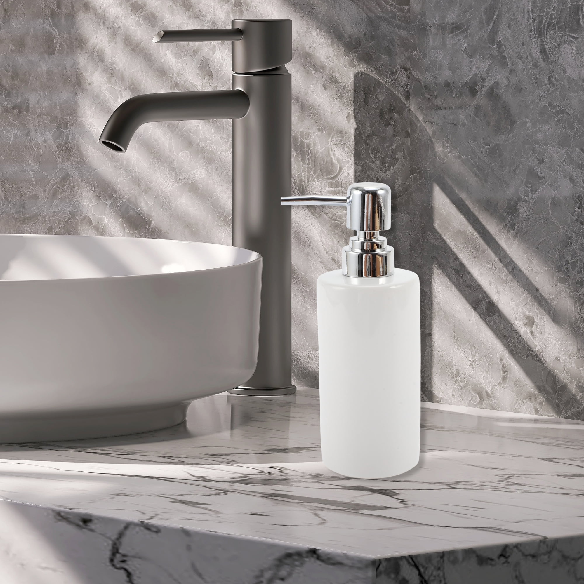 Unique Bargains 1 Pc Simple Cylindrical Soap Pump Dispenser for Bathroom Hotel 300ml Glossy White