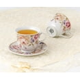 thumbnail image 4 of Elegant Durable and Colorful Porcelain Tea Cup and Saucer Set with Metal Stand - Pink and White Flower, 8 oz. Set of 4, 4 of 5