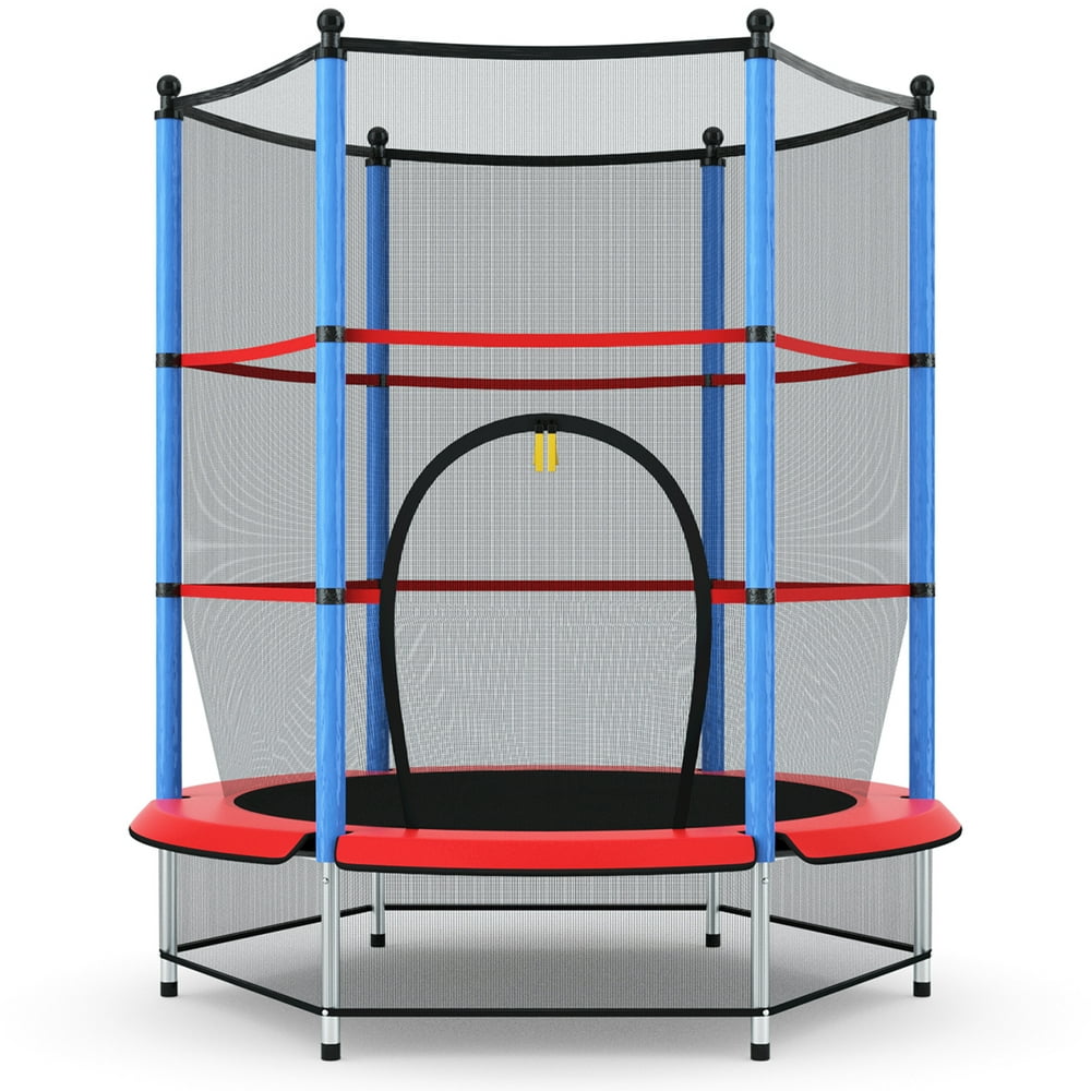 Costway Youth Jumping Round Trampoline 55'' Exercise W/ Safety Pad Enclosure Combo Kids