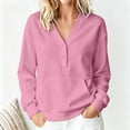 thumbnail image 5 of Sevevn Women's V Neck Half Button Sweatshirt Long Sleeve Loose Pullover Top with Front Pocket Pink M, 5 of 9