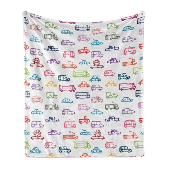 Cars Soft Flannel Fleece Throw Blanket, Various Types of Vehicles Bus Truck Garbage Truck Sports Car Vibrant Colored Design, Cozy Plush for Indoor and Outdoor Use, 60" x 80", Multicolor, by Ambesonne