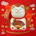 thumbnail image 2 of Small Lucky Cat Coin Bank - Feng Shui Maneki Neko Ceramic Piggy Bank for Good Luck & Prosperity, Feng Shui Ornament Money Fortune Cat Gift Decorations for Home, Office, Store - 4.75" Height Fan 4, 2 of 7