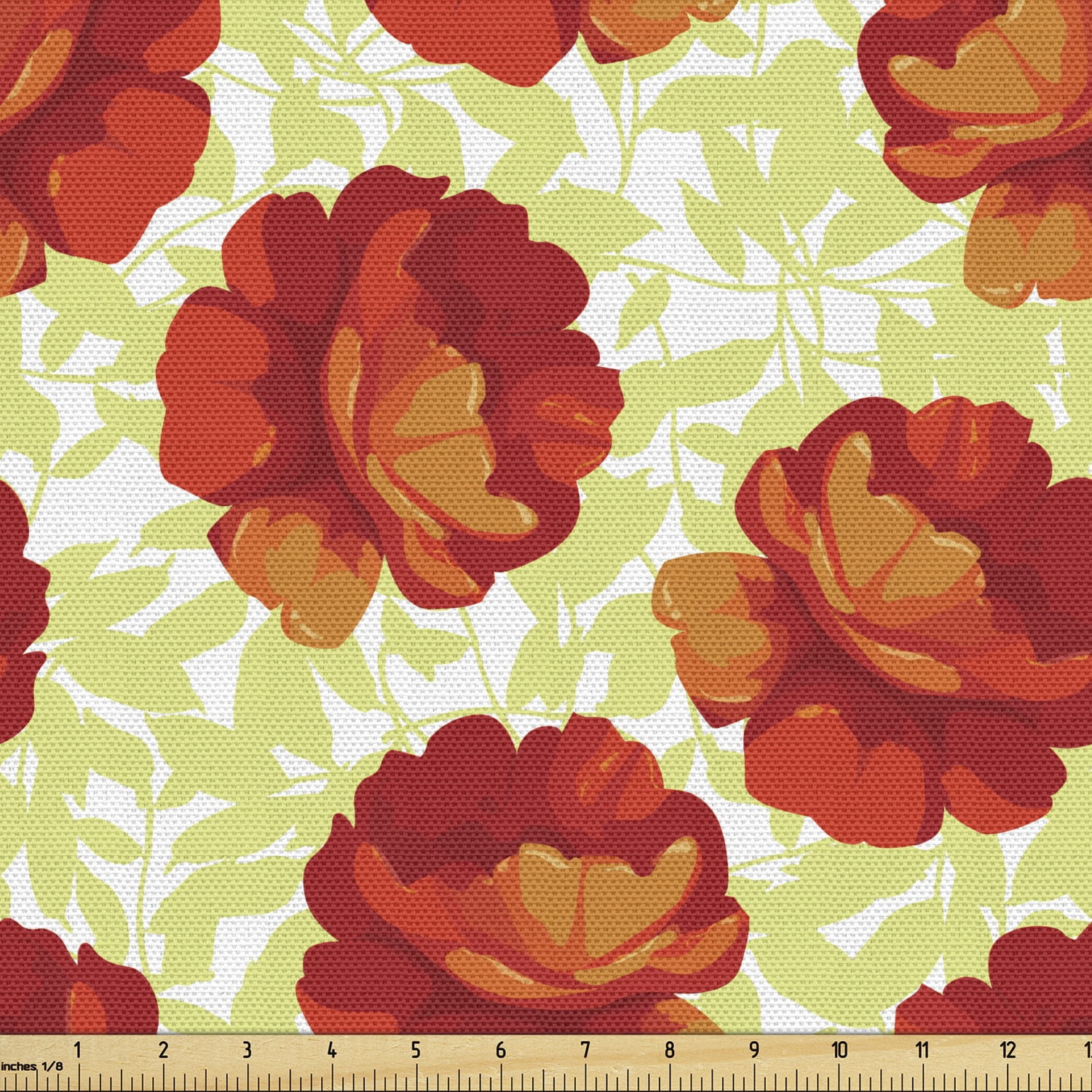 Floral Fabric by the Yard, Warm Colored Spring Flower Blossoming Art on ...