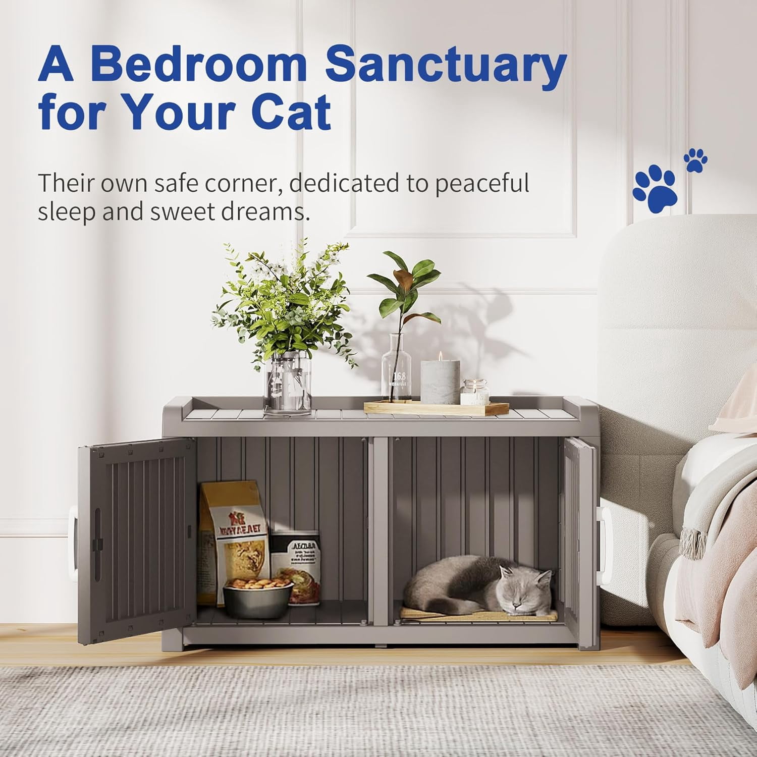 Joxxoaa Outdoor resin weatherproof cat house,ventilated and insulated for Cats,Kittens,Puppies,washable,easy to assemble,scratch and bite-resistant,non-stick to hair (gray)