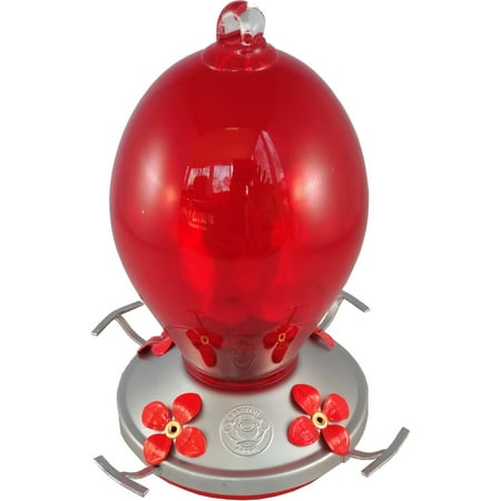 Grateful Gnome, Red Egg Blown Glass Hummingbird Feeder