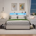 thumbnail image 2 of Miniyam Full Size Bed with LED Headboard, Storage Drawers, USB Ports for Adults, White, 2 of 7