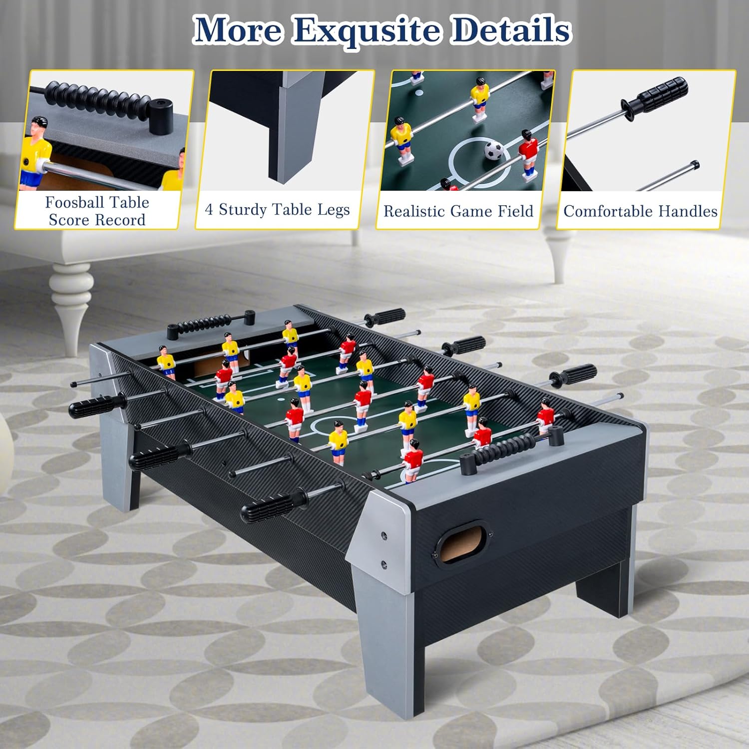 4-in-1 Mini Multi Game Table, Combination Game Table, Childrens Combo Arcade Set w/Pool Billiards, Hockey, Foosball and Table Tennis for Home, Play Room,Friends & Family