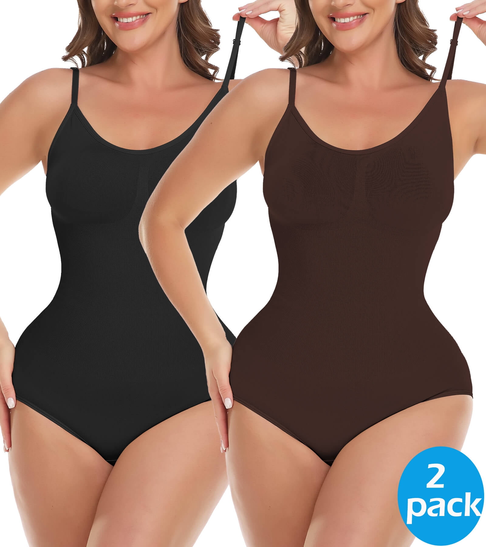 Vaslanda 2 Pack Bodysuit for Women - Seamless Sleeveless Adjustable ...