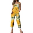 thumbnail image 6 of JULMCOMO Cotton Linen Jumpsuits for Women Floral Print Tie Strap Baggy Summer Outfits Scoop Neck Vacation Comfy Casual Jumpsuits Cyan L, 6 of 7