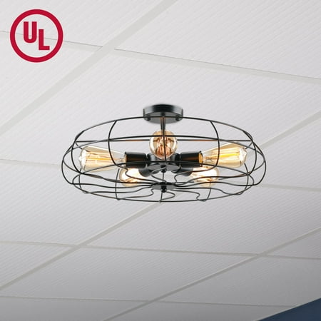 

Industrial Vintage style Semi Flush Mount Ceiling Light 5 in Black Finish