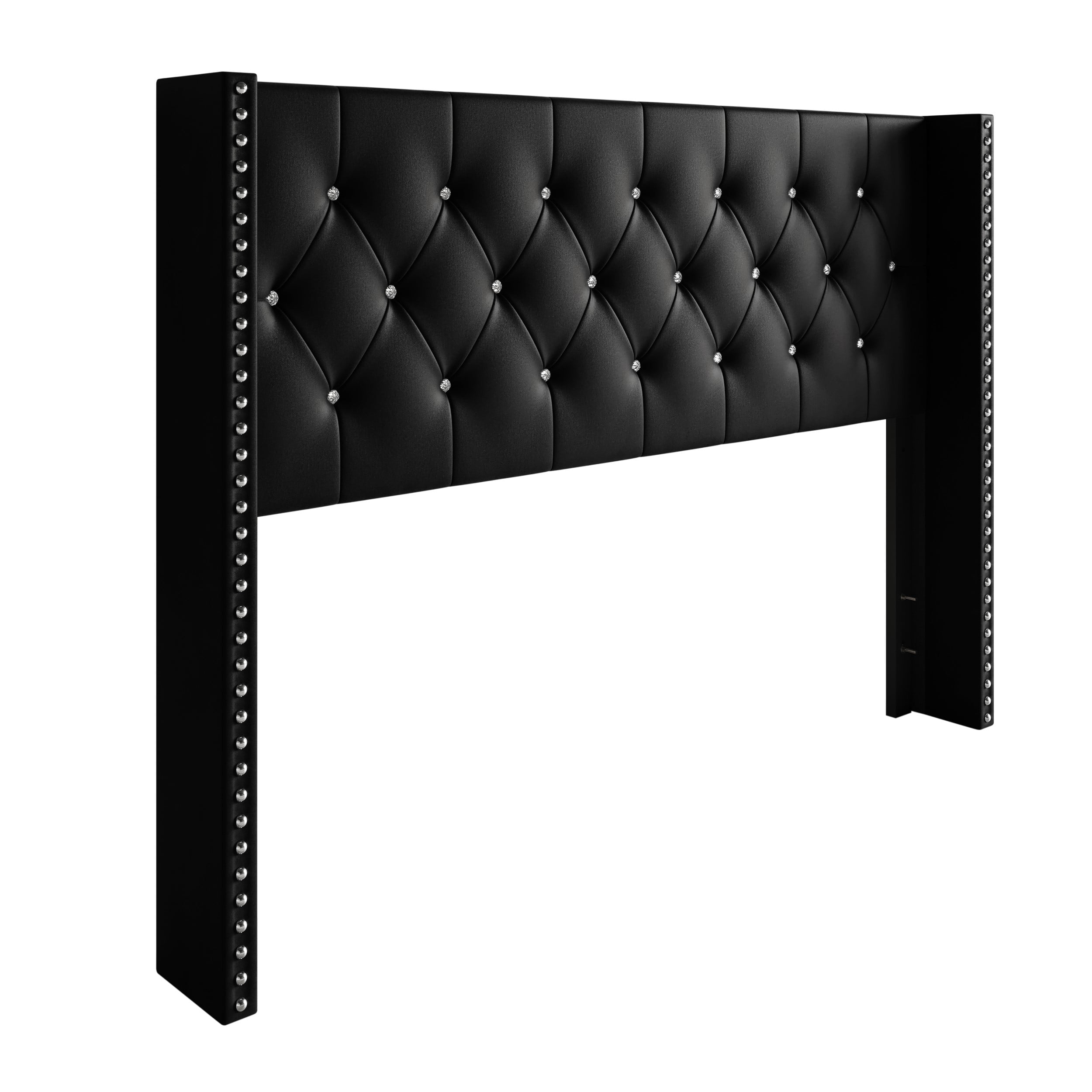 Home Design Gretna King Wingback Tufted Upholstered Headboard with Nailhead Trim, Black