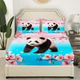 thumbnail image 3 of Panda Bed Sheets Set Cartoon Bear Animal Queen Sheet Set ,Cherry Blossom Sheets Pastel Pink Teal Japan Floral Top Sheet,Japanese Flowers Kawaii Room Decor, 3 of 5