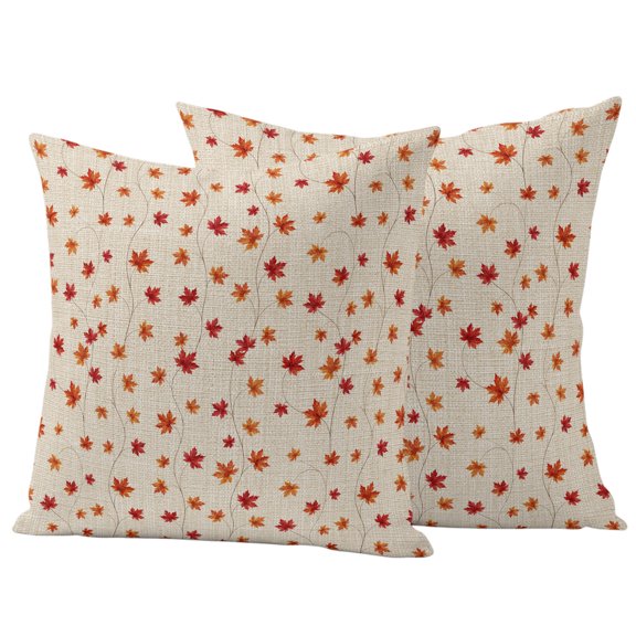 Fall Maple Leaves Outdoor Waterproof Pillow Covers, Rustic Farmhouse Botanical Simple Beige Decorative Square Throw Pillowcase Sofa Cushion Sham for Patio/Couch/Chair, 16"x16" 2 Pack
