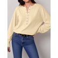 thumbnail image 5 of Women Henley Neck Half Button Drop Shoulder Loose Long Sleeve Knit Pullover Sweater Color XL, 5 of 9