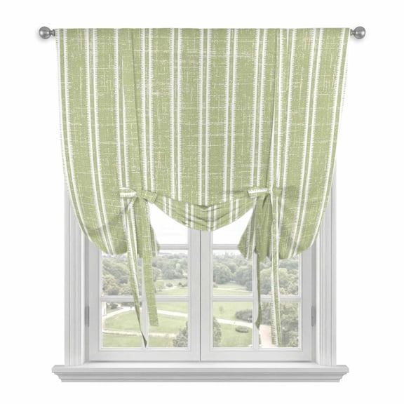 Green Striped Tie Up Curtains for Windows, Balloon Window Shades, Farmhouse Geometric Striped Rustic Vintage Kitchen Window Treatments Roll Up Curtain for Basement/Nursery 52"x45"